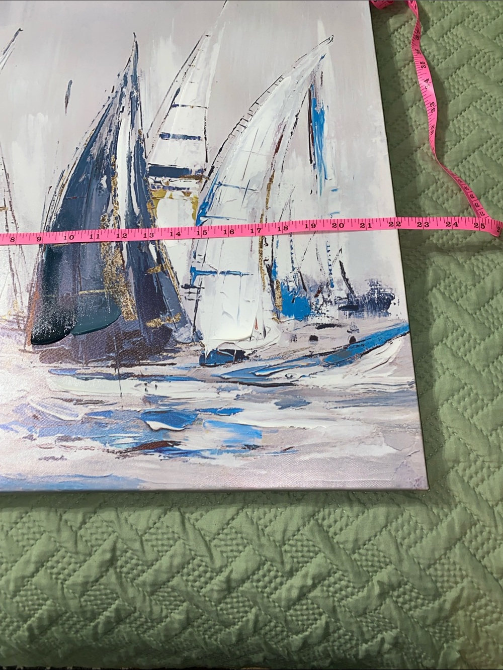 Sailboat Canvas Art in Blue and White - Coastal Wall Painting - Picture 4 of 7